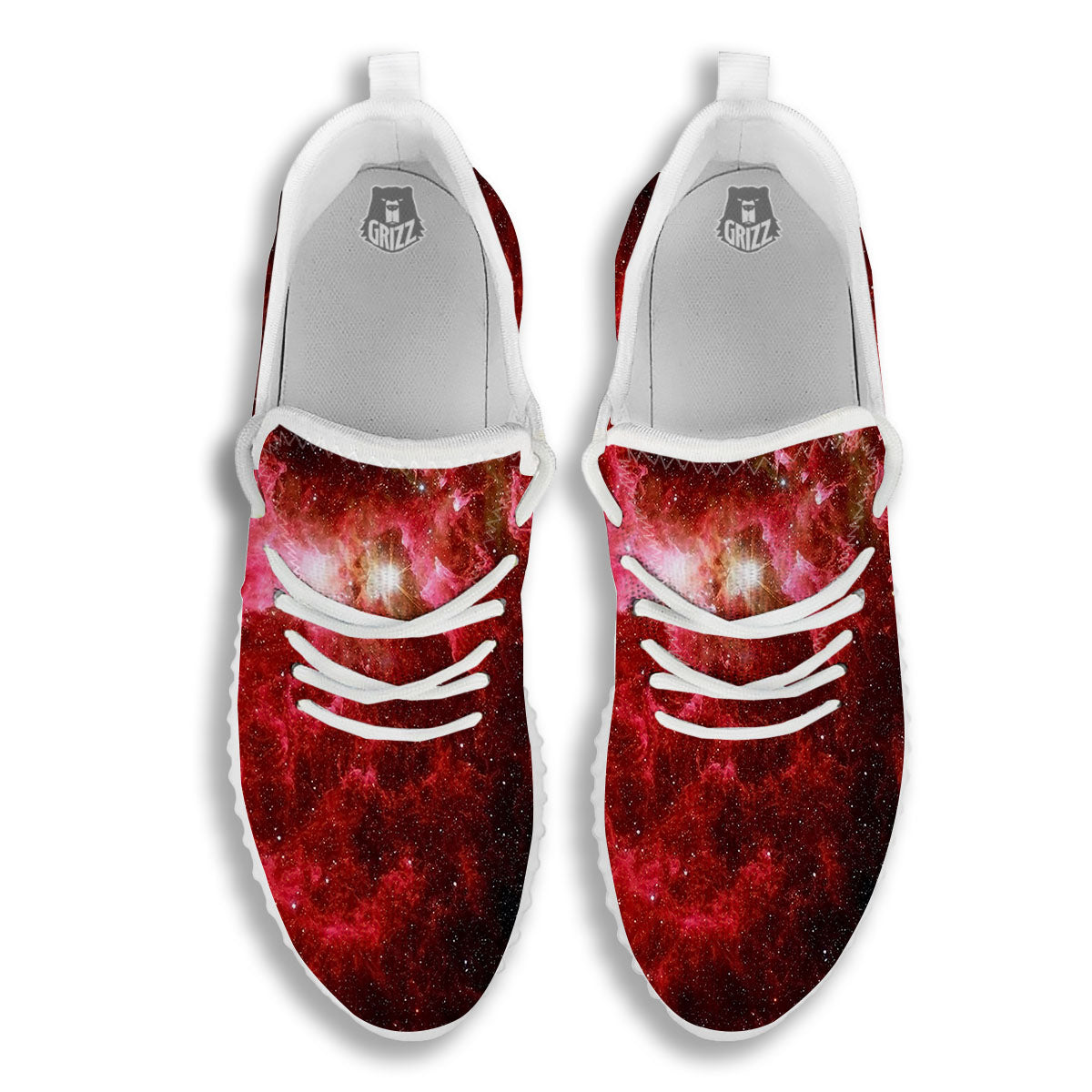 Universe Galaxy Space Red Stardust Print White Walking Shoes-grizzshop