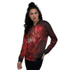 Universe Galaxy Space Red Stardust Print Women's Bomber Jacket-grizzshop