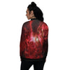 Universe Galaxy Space Red Stardust Print Women's Bomber Jacket-grizzshop