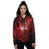 Universe Galaxy Space Red Stardust Print Women's Bomber Jacket-grizzshop