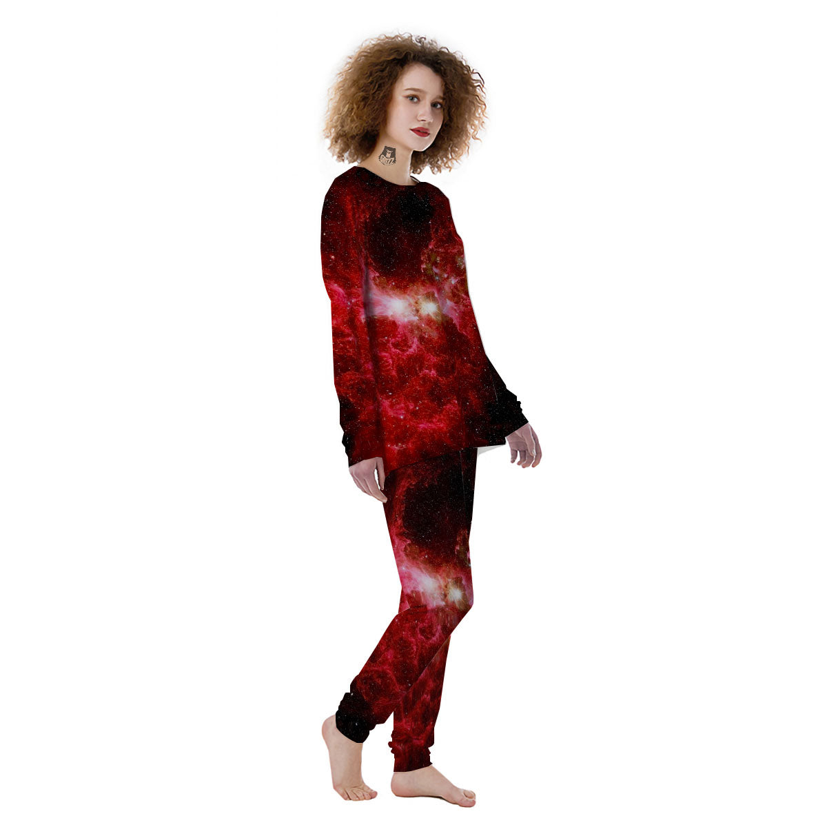 Universe Galaxy Space Red Stardust Print Women's Pajamas-grizzshop