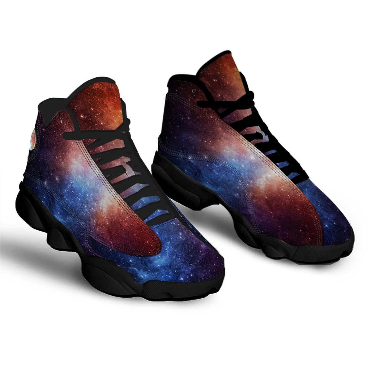 Universe Galaxy Space Teal Orange Print Black Basketball Shoes-grizzshop