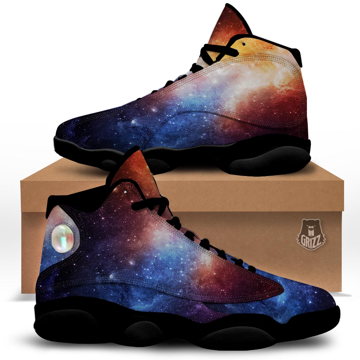 Universe Galaxy Space Teal Orange Print Black Basketball Shoes-grizzshop