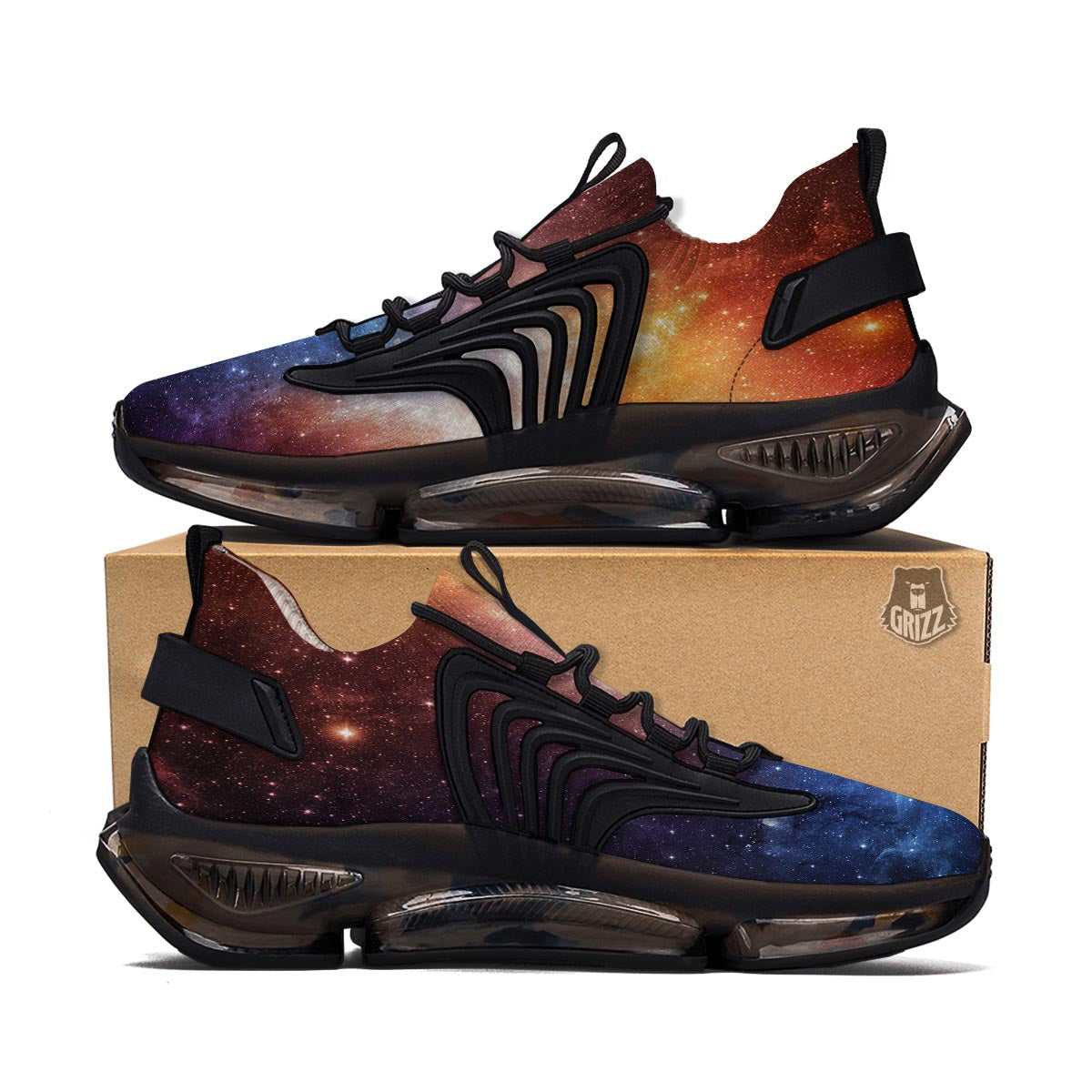 Universe Galaxy Space Teal Orange Print Black Gym Shoes-grizzshop