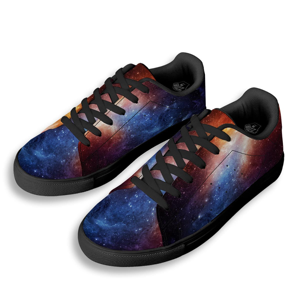 Universe Galaxy Space Teal Orange Print Black Low Top Sneakers-grizzshop