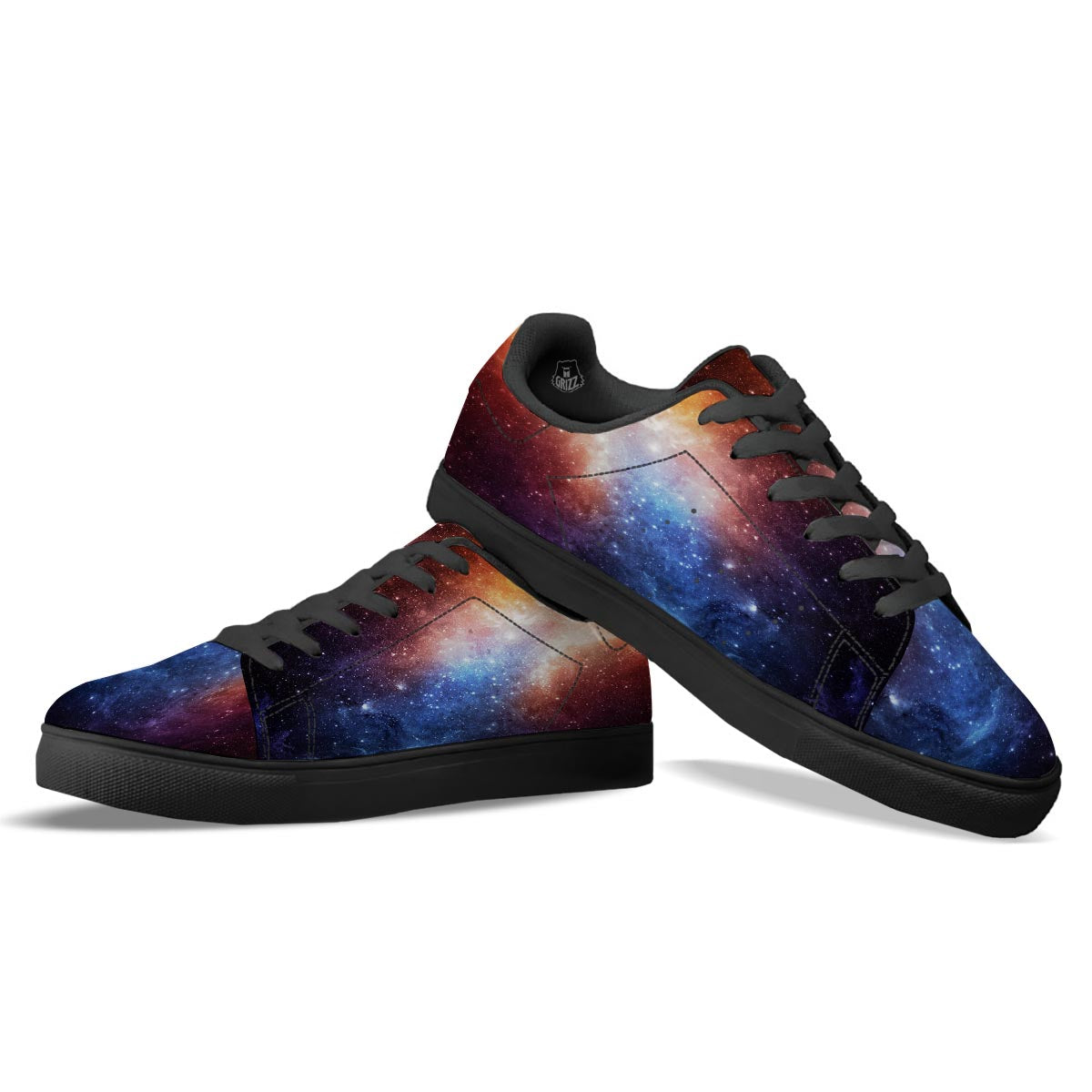 Universe Galaxy Space Teal Orange Print Black Low Top Sneakers-grizzshop