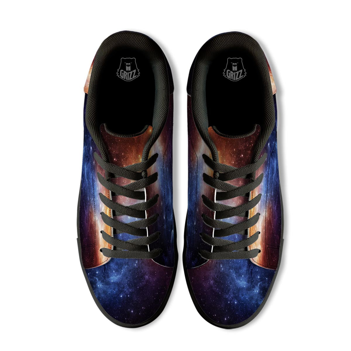 Universe Galaxy Space Teal Orange Print Black Low Top Sneakers-grizzshop