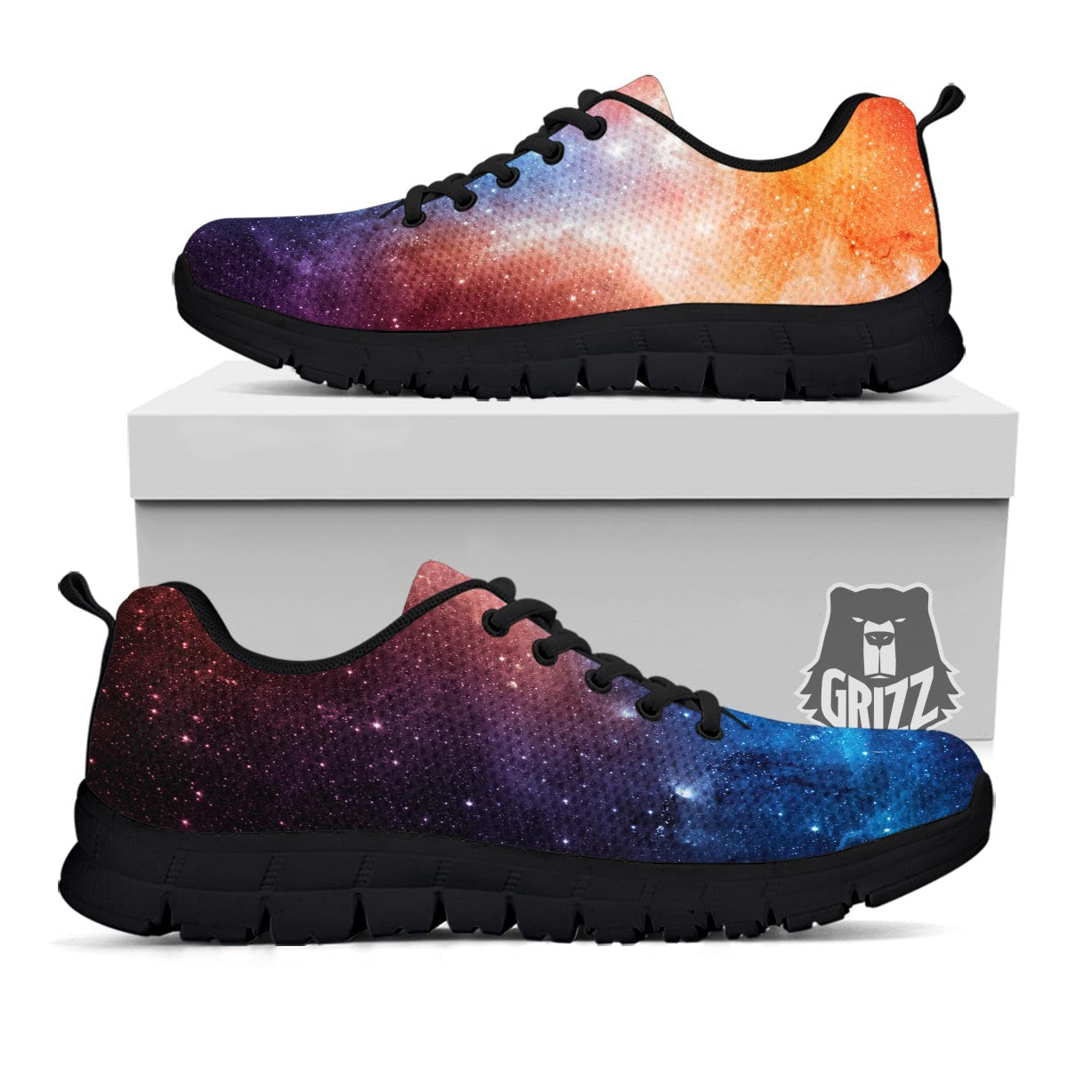 Universe Galaxy Space Teal Orange Print Black Sneaker-grizzshop