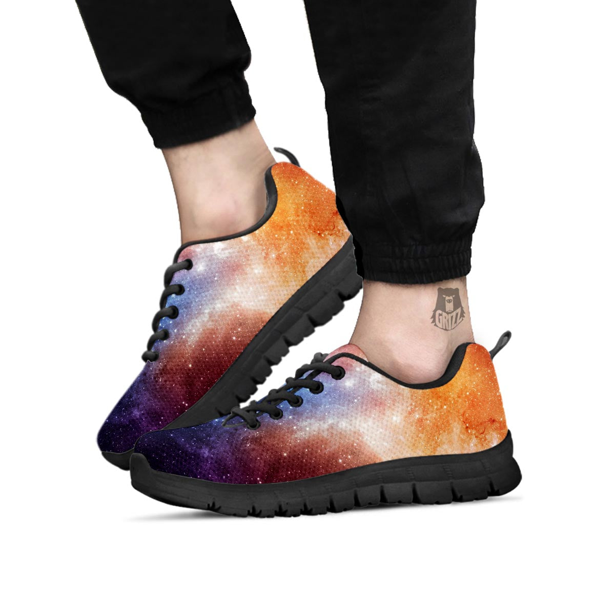 Universe Galaxy Space Teal Orange Print Black Sneaker-grizzshop