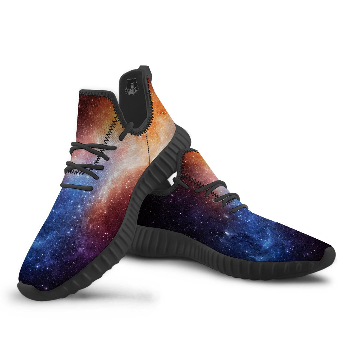 Universe Galaxy Space Teal Orange Print Black Walking Shoes-grizzshop