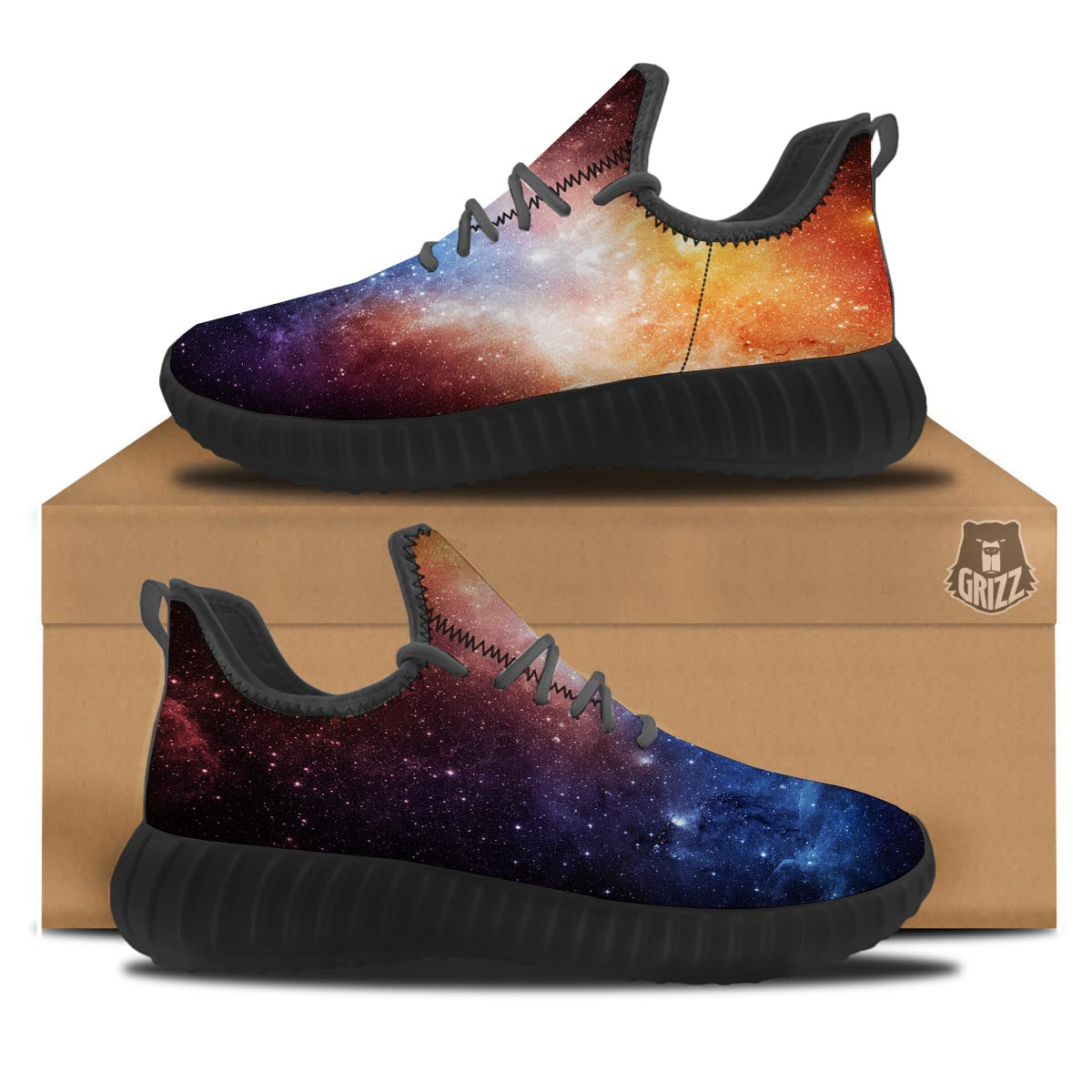Universe Galaxy Space Teal Orange Print Black Walking Shoes-grizzshop