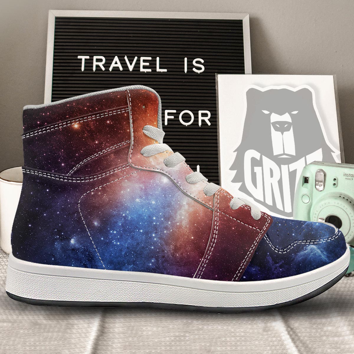 Universe Galaxy Space Teal Orange Print High Top Sneakers-grizzshop