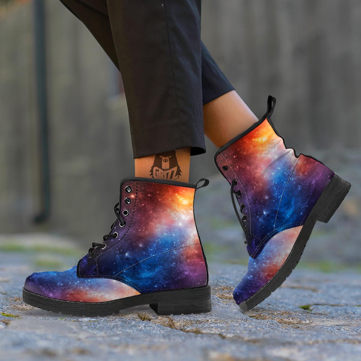 Universe Galaxy Space Teal Orange Print Leather Boots-grizzshop