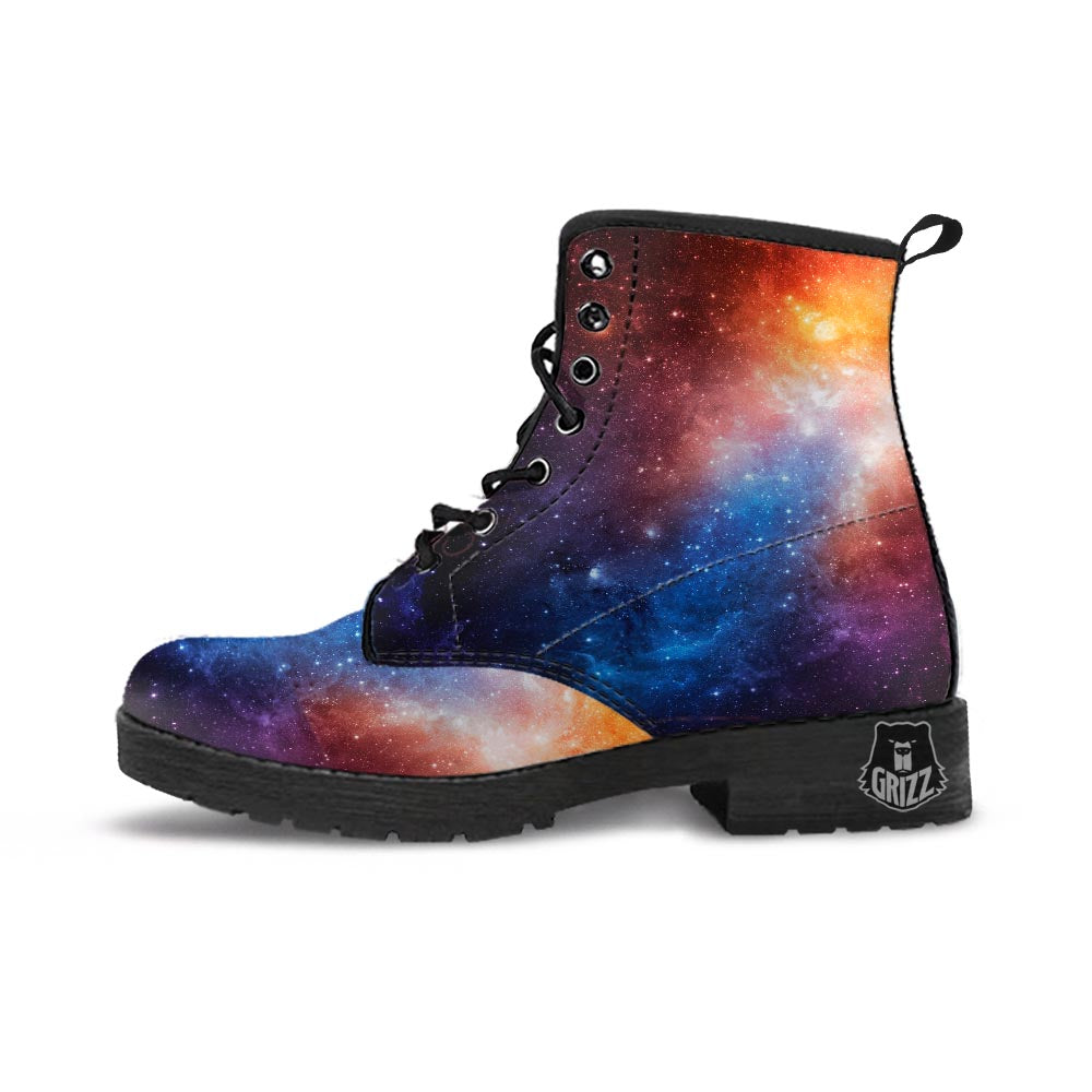 Universe Galaxy Space Teal Orange Print Leather Boots-grizzshop