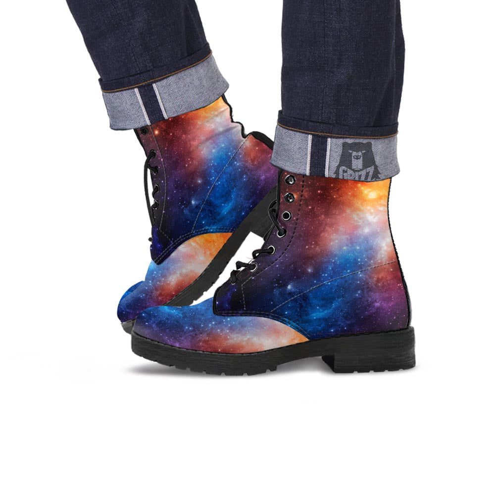Universe Galaxy Space Teal Orange Print Leather Boots-grizzshop
