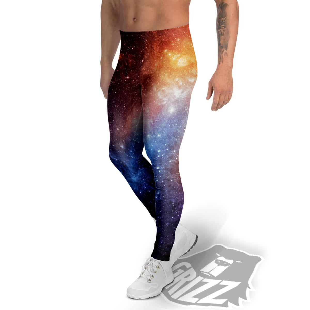 Universe Galaxy Space Teal Orange Print Men's Leggings-grizzshop