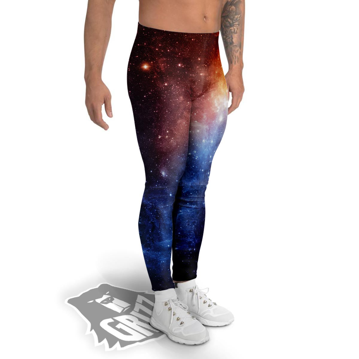 Universe Galaxy Space Teal Orange Print Men's Leggings-grizzshop