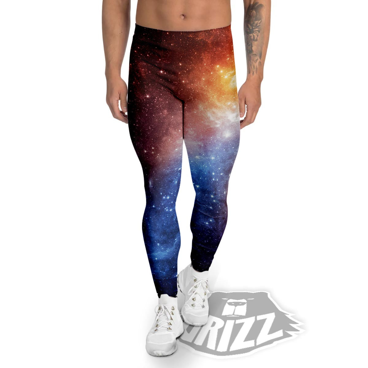 Universe Galaxy Space Teal Orange Print Men's Leggings-grizzshop