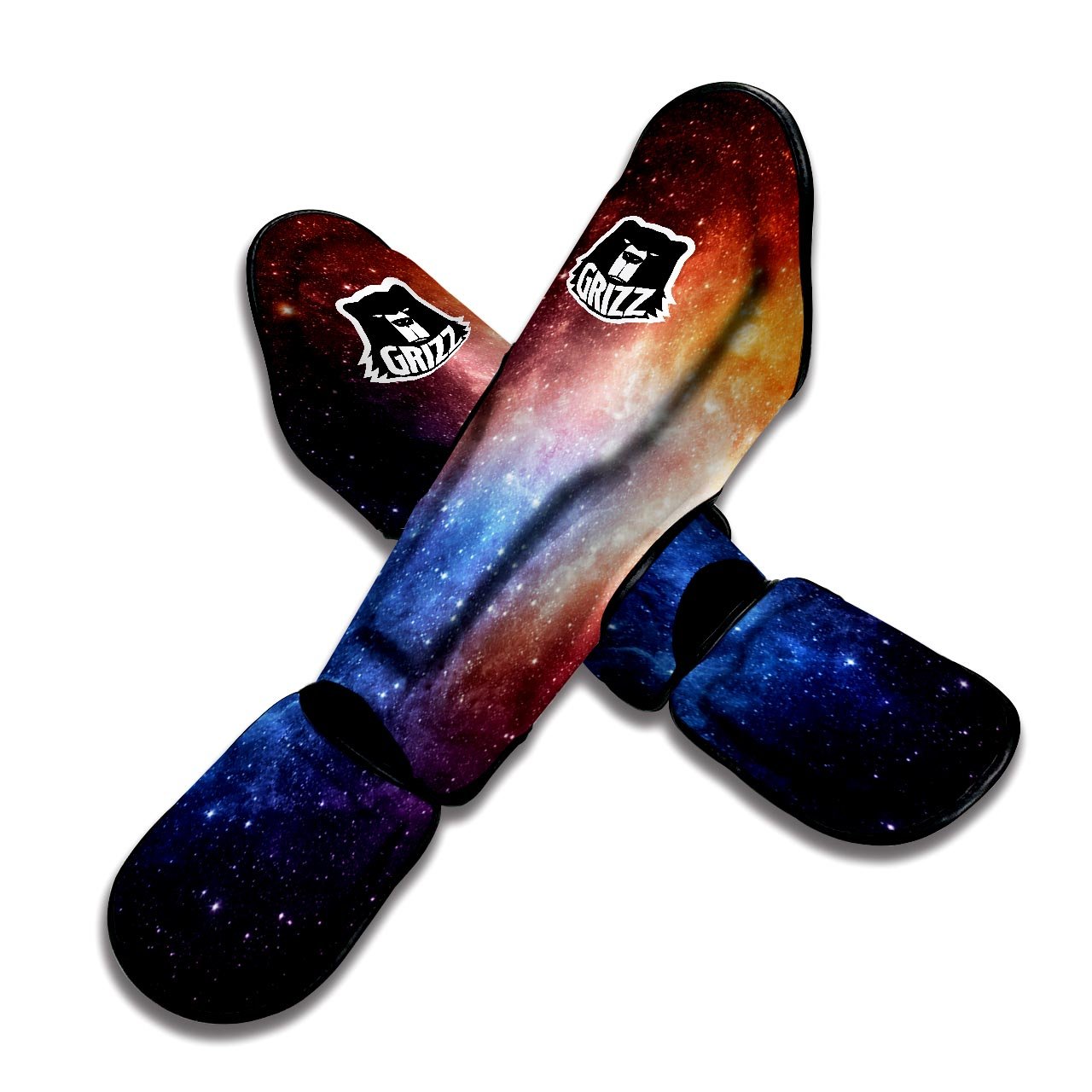 Universe Galaxy Space Teal Orange Print Muay Thai Shin Guards-grizzshop