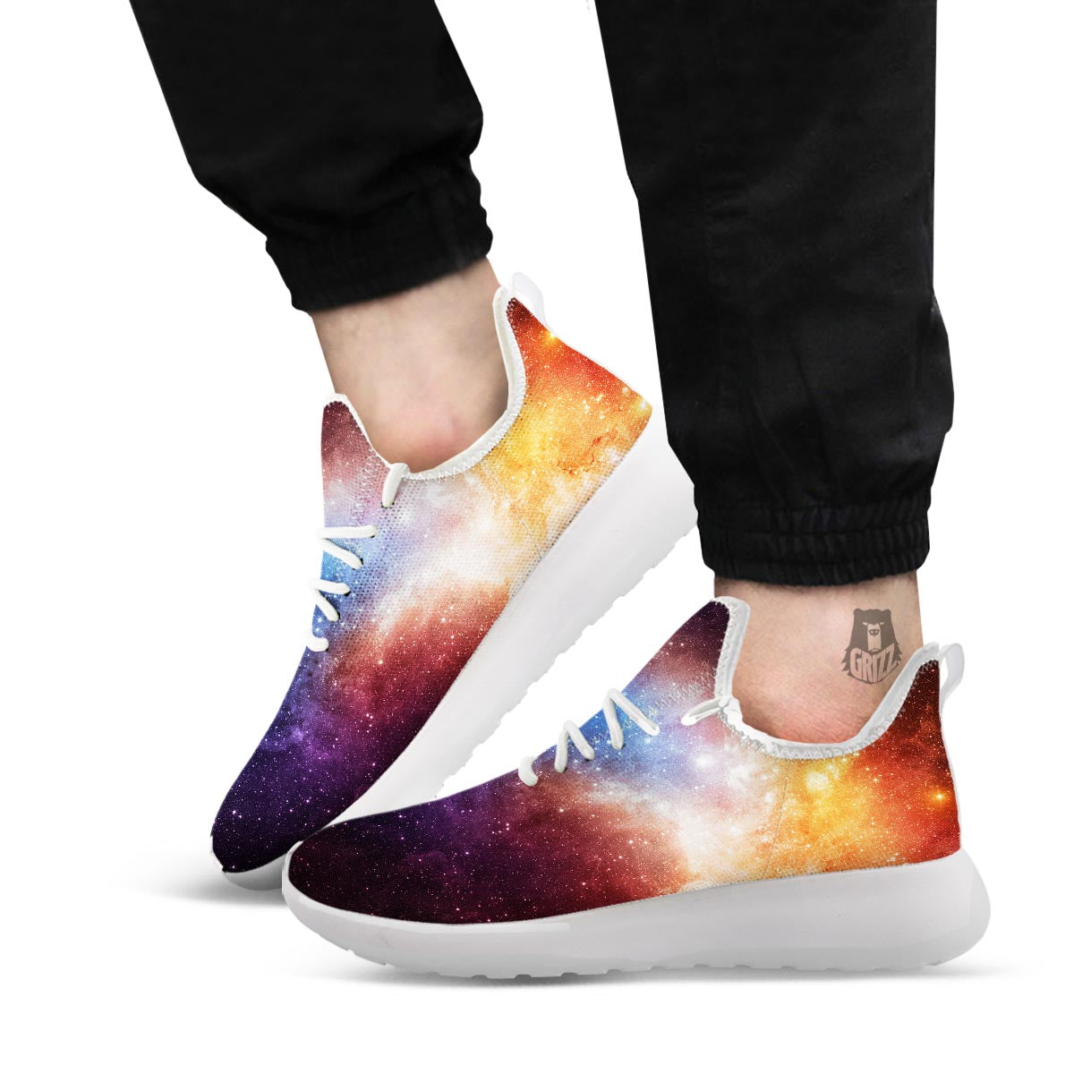 Universe Galaxy Space Teal Orange Print White Athletic Shoes-grizzshop