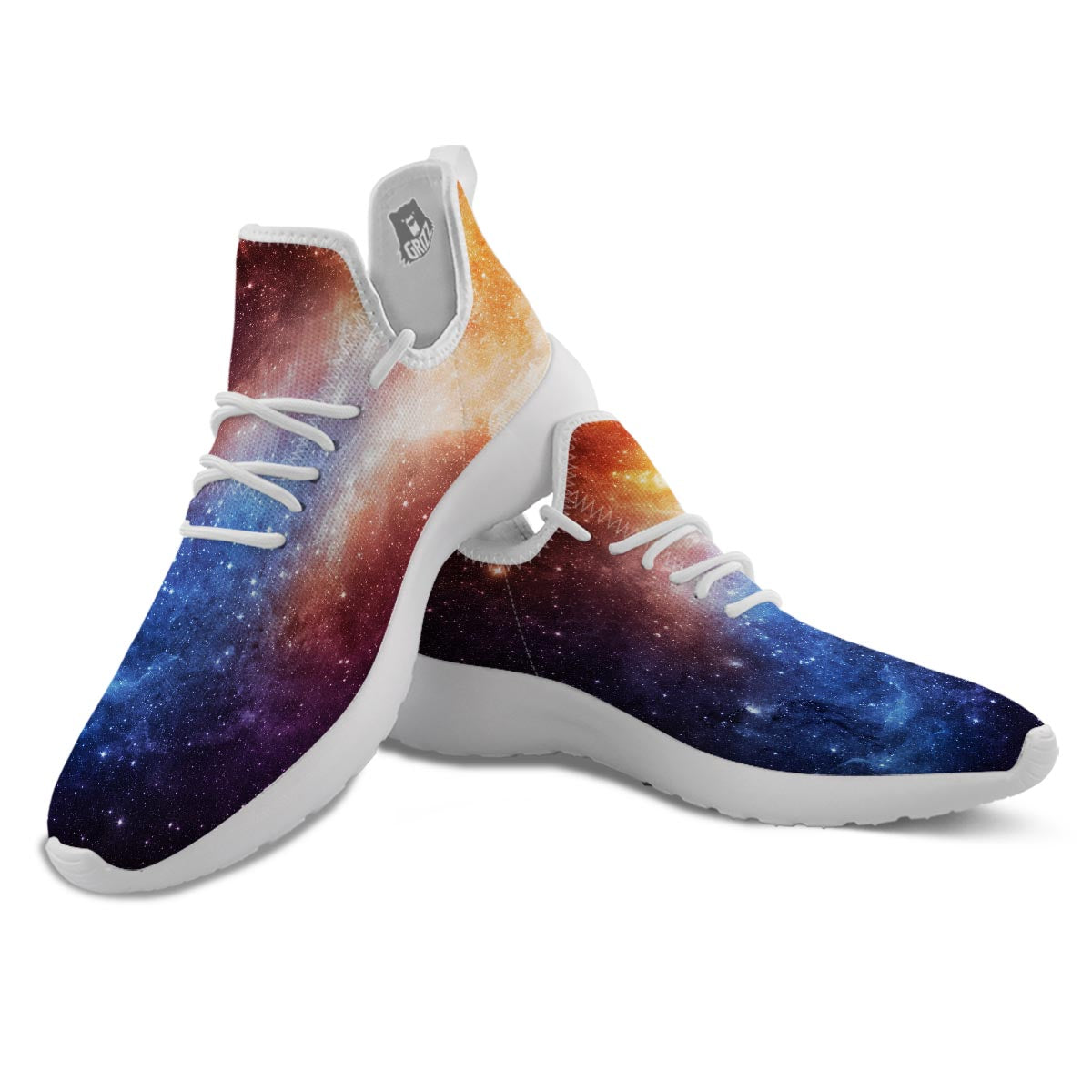 Universe Galaxy Space Teal Orange Print White Athletic Shoes-grizzshop