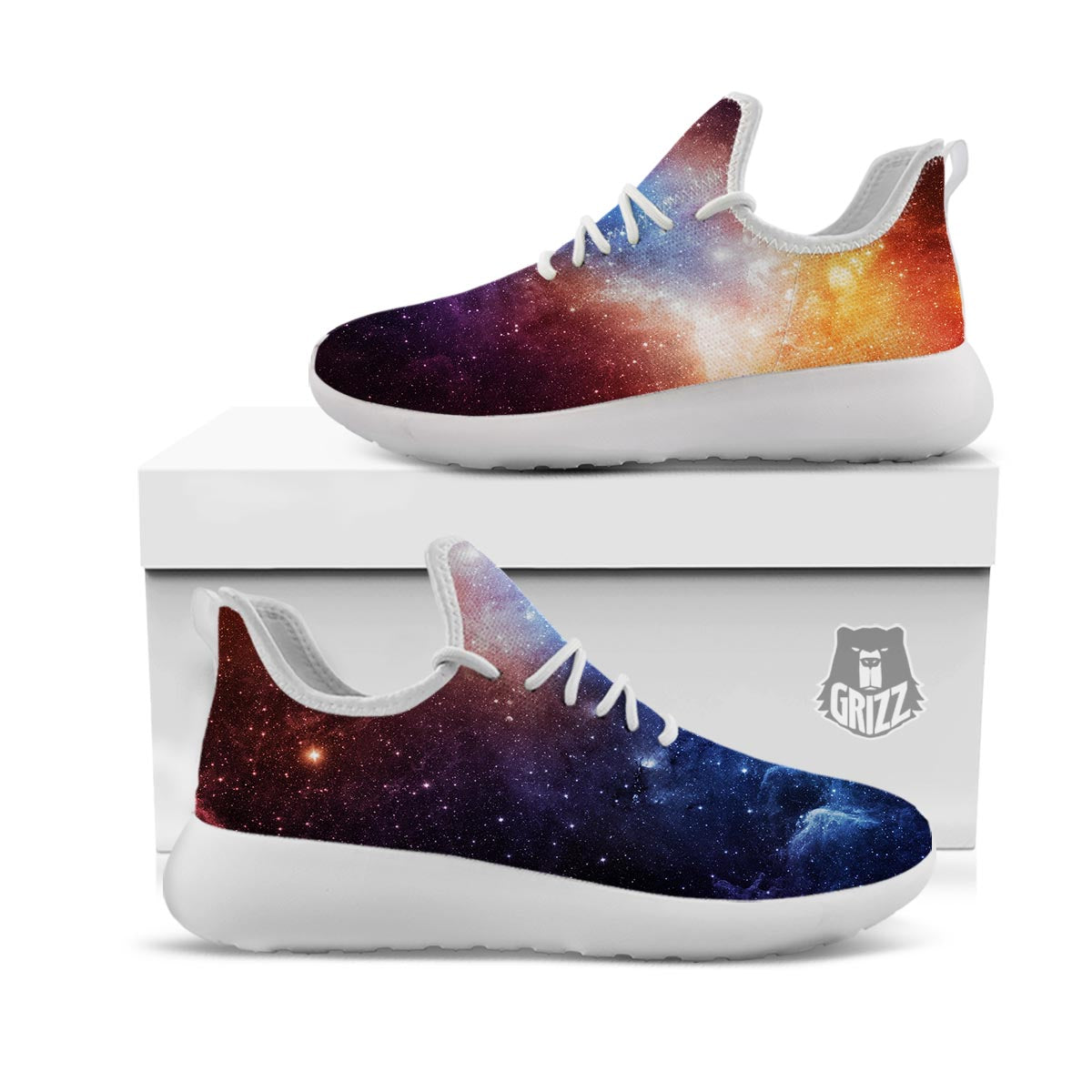 Universe Galaxy Space Teal Orange Print White Athletic Shoes-grizzshop
