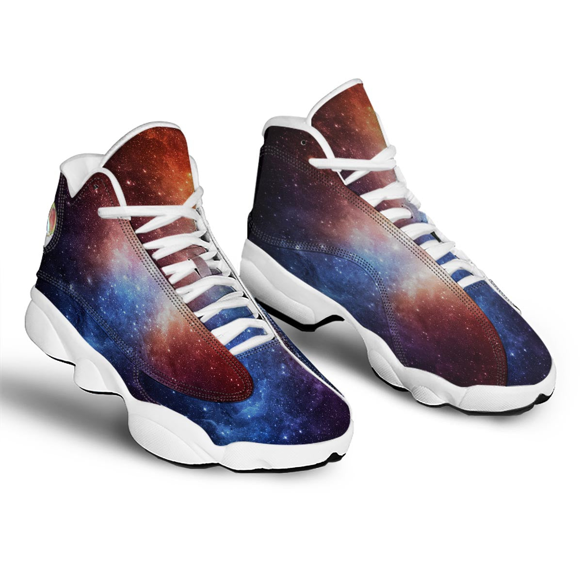 Universe Galaxy Space Teal Orange Print White Basketball Shoes-grizzshop