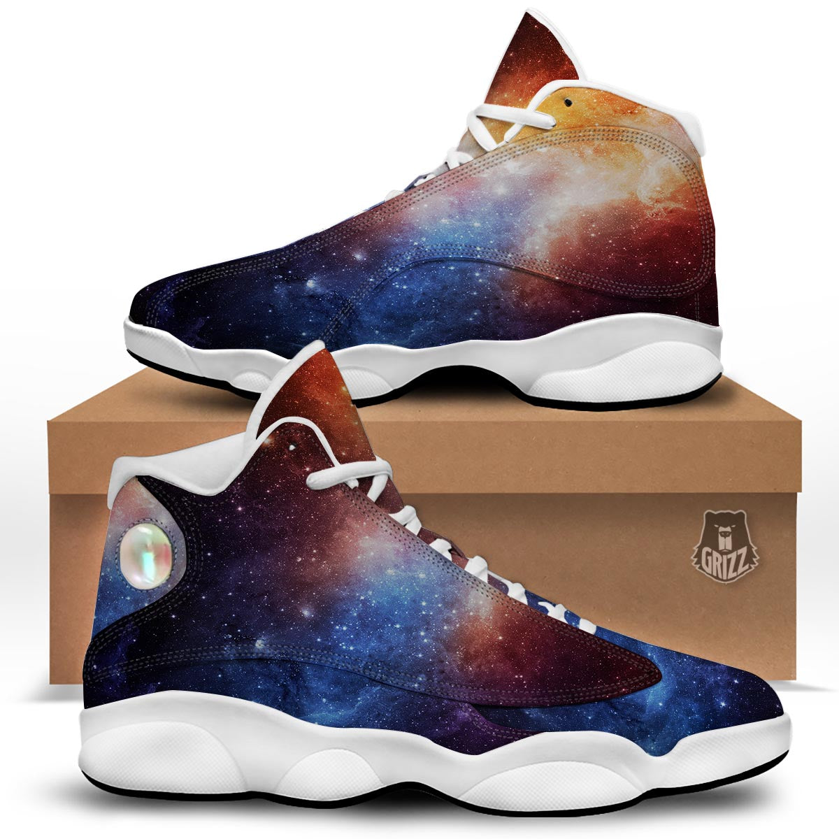 Universe Galaxy Space Teal Orange Print White Basketball Shoes-grizzshop