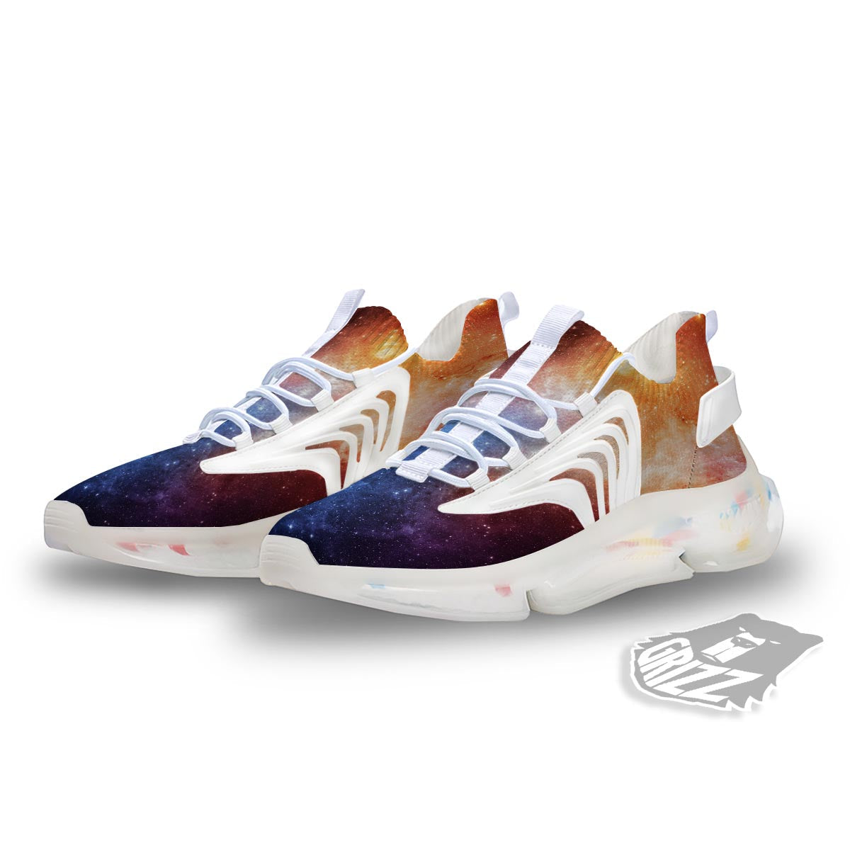 Universe Galaxy Space Teal Orange Print White Gym Shoes-grizzshop