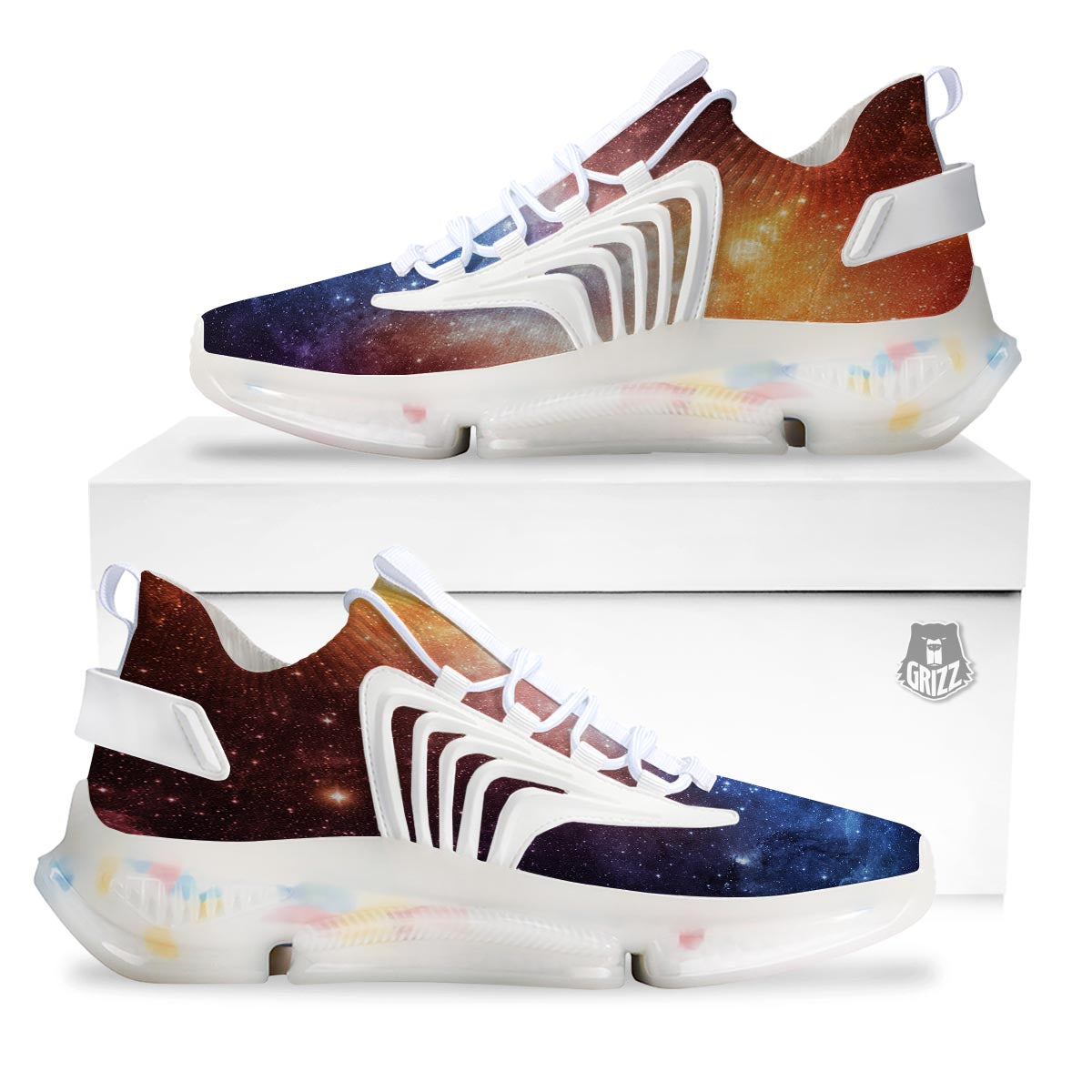Universe Galaxy Space Teal Orange Print White Gym Shoes-grizzshop
