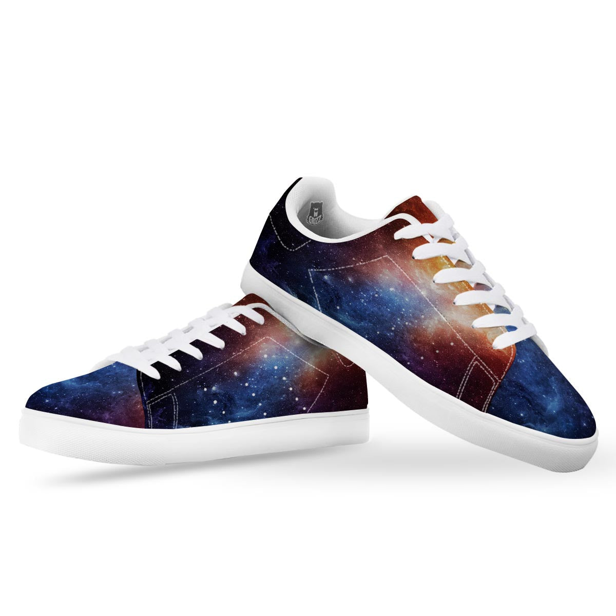 Universe Galaxy Space Teal Orange Print White Low Top Sneakers-grizzshop