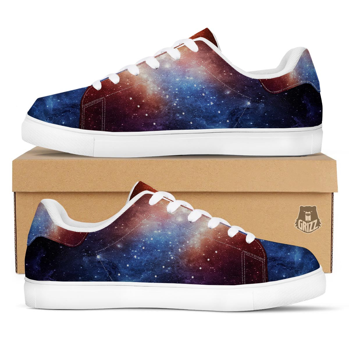 Universe Galaxy Space Teal Orange Print White Low Top Sneakers-grizzshop