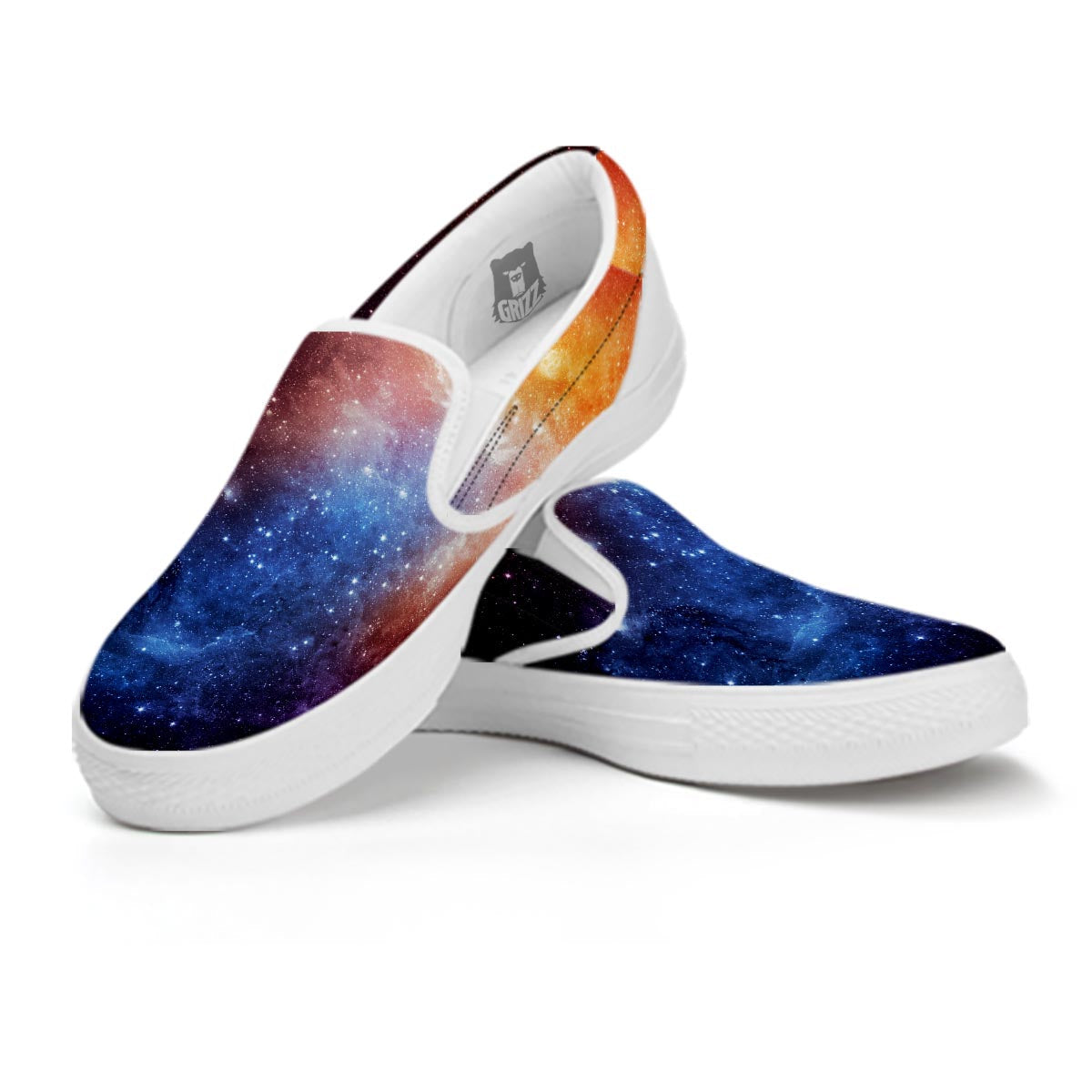 Universe Galaxy Space Teal Orange Print White Slip On Shoes-grizzshop