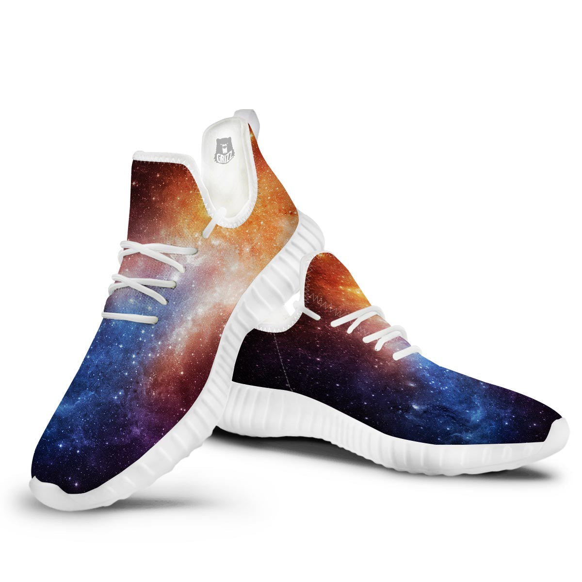 Universe Galaxy Space Teal Orange Print White Walking Shoes-grizzshop