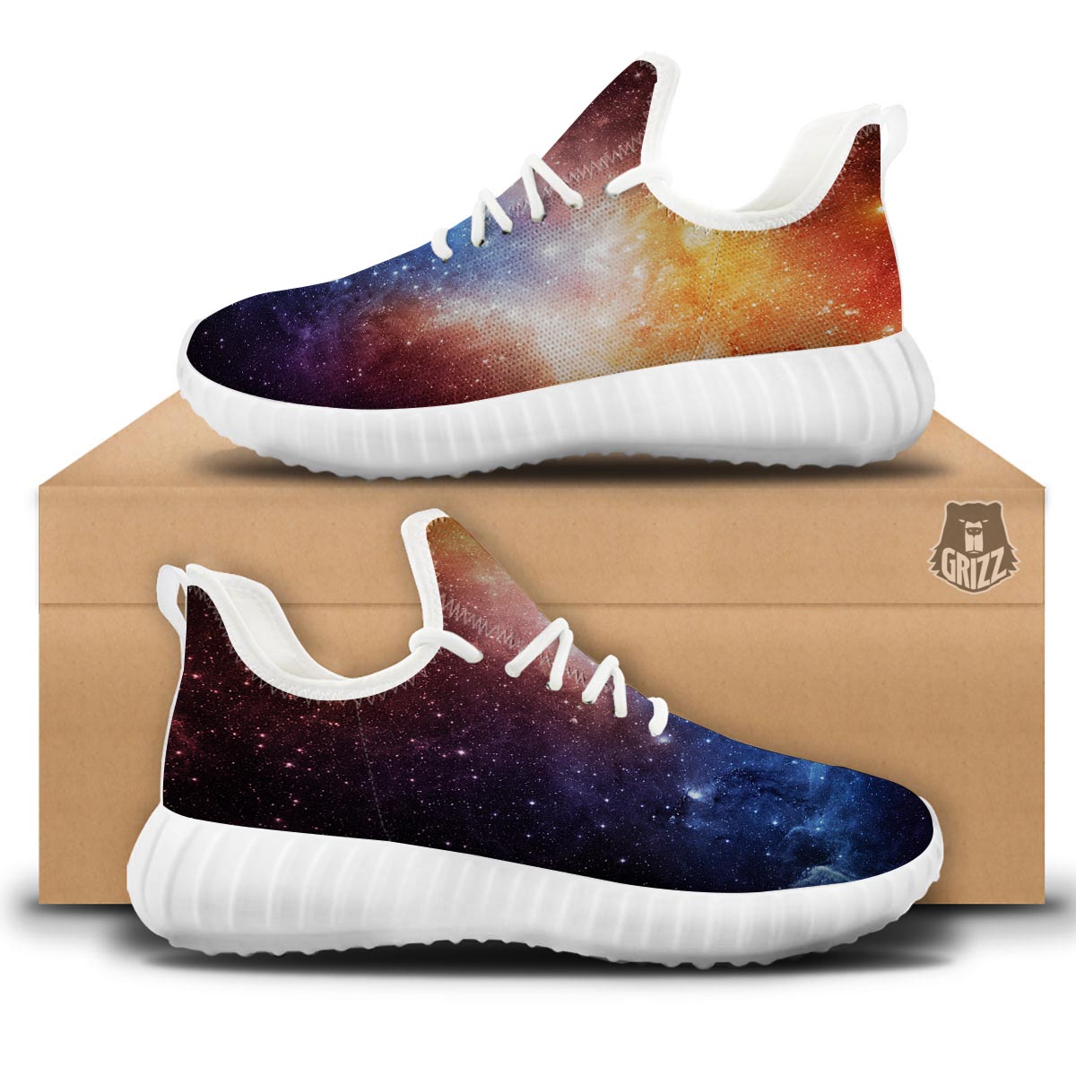 Universe Galaxy Space Teal Orange Print White Walking Shoes-grizzshop