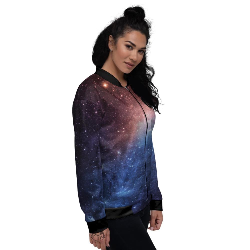 Universe Galaxy Space Teal Orange Print Women's Bomber Jacket-grizzshop