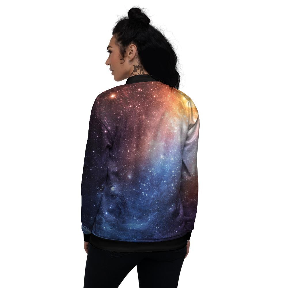 Universe Galaxy Space Teal Orange Print Women's Bomber Jacket-grizzshop