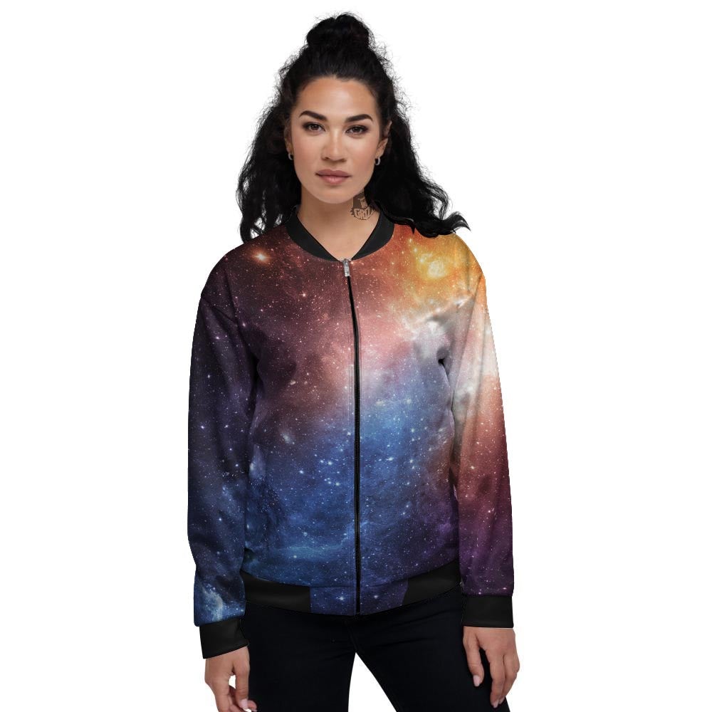 Universe Galaxy Space Teal Orange Print Women's Bomber Jacket-grizzshop