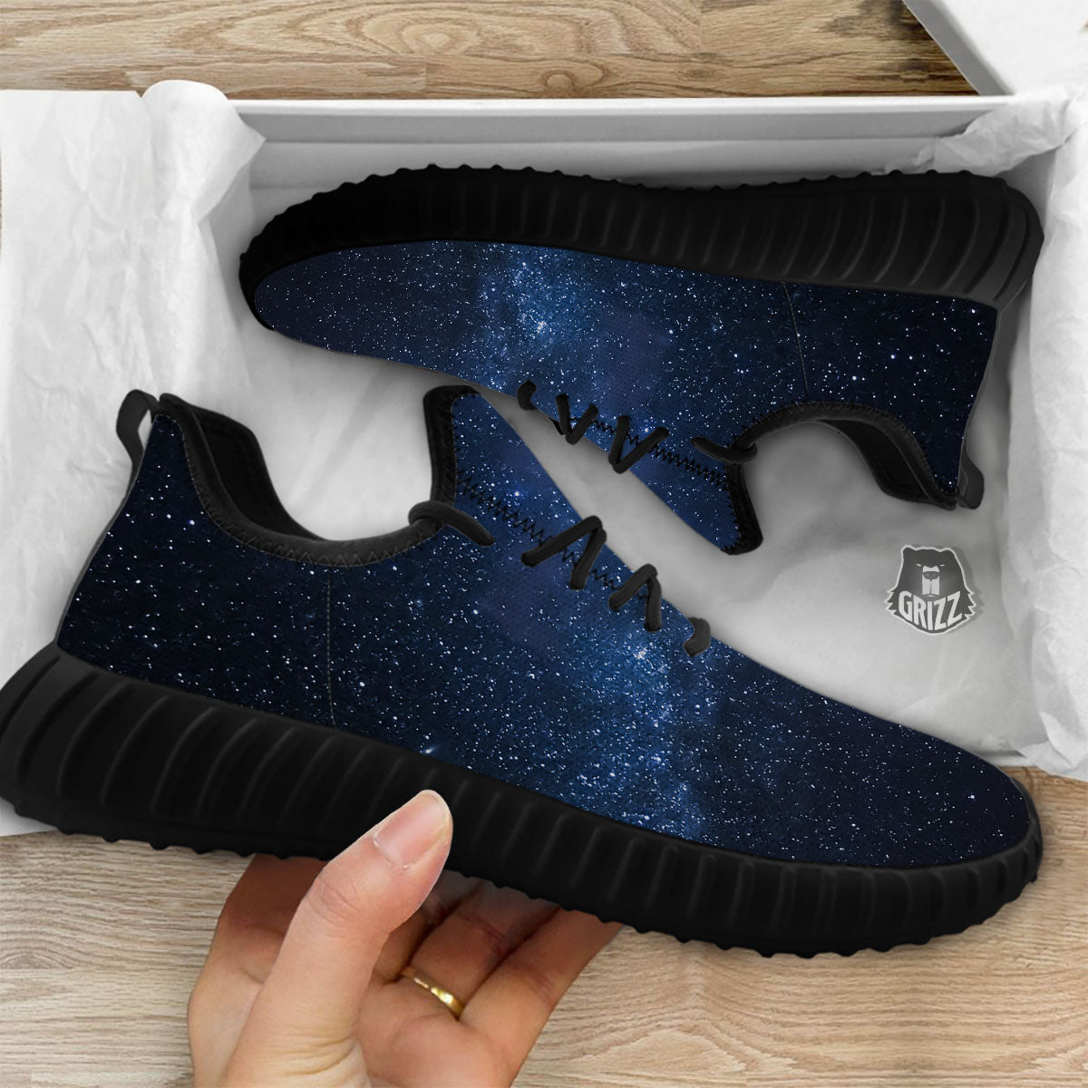 Universe Milky Way Print Black Walking Shoes-grizzshop