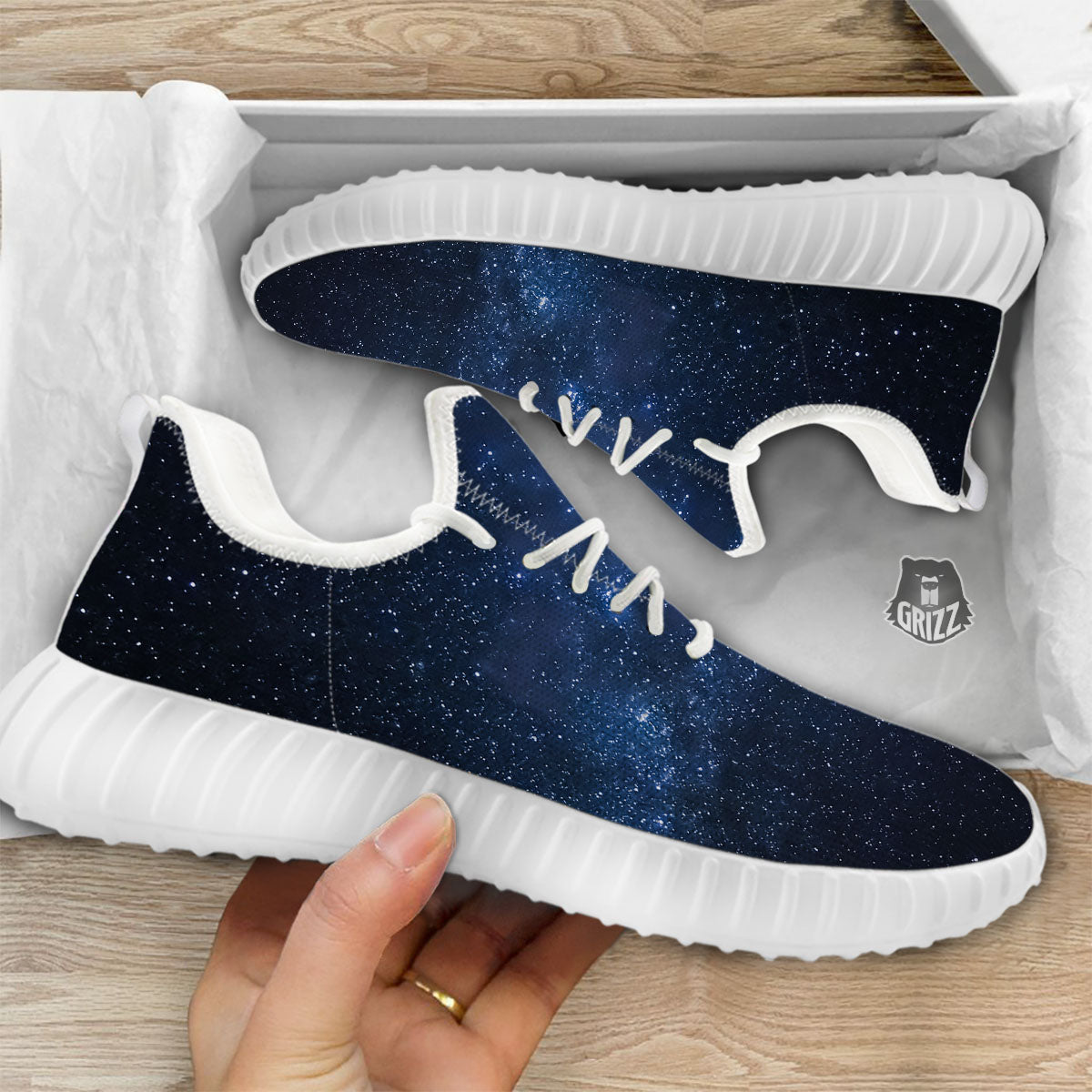 Universe Milky Way Print White Walking Shoes-grizzshop