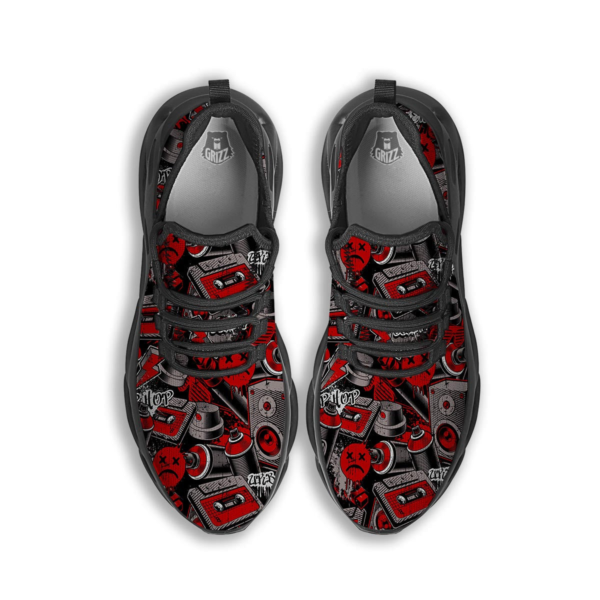 Urban Graffiti HipHop Print Black Running Shoes-grizzshop