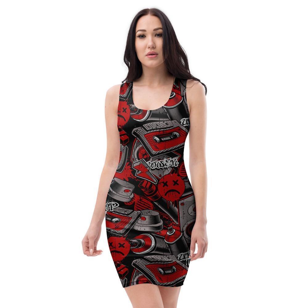 Urban Graffiti HipHop Print Bodycon Dress-grizzshop