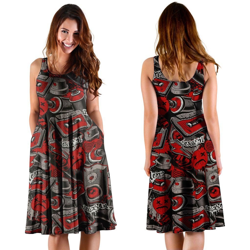 Urban Graffiti HipHop Print Dress-grizzshop