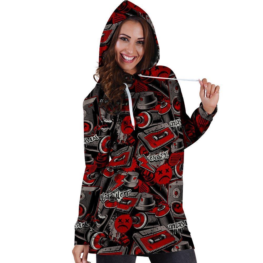 Urban Graffiti HipHop Print Hoodie Dress-grizzshop