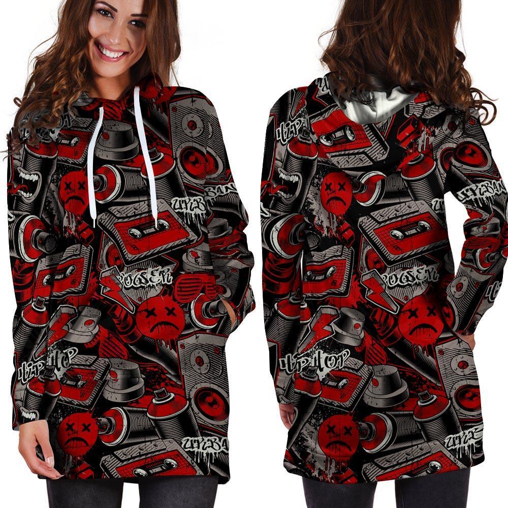 Urban Graffiti HipHop Print Hoodie Dress-grizzshop