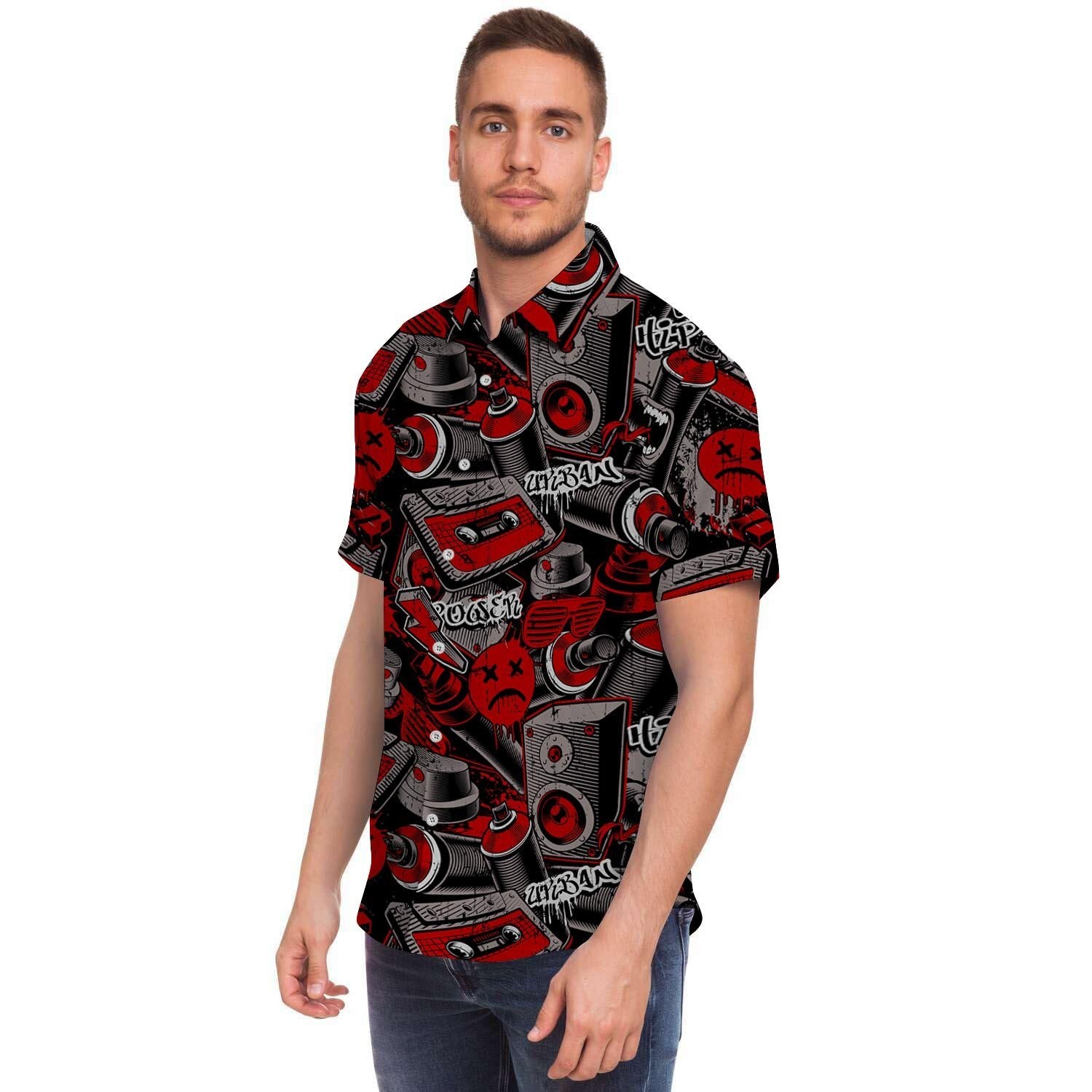 Urban Graffiti HipHop Print Men's Short Sleeve Shirt-grizzshop