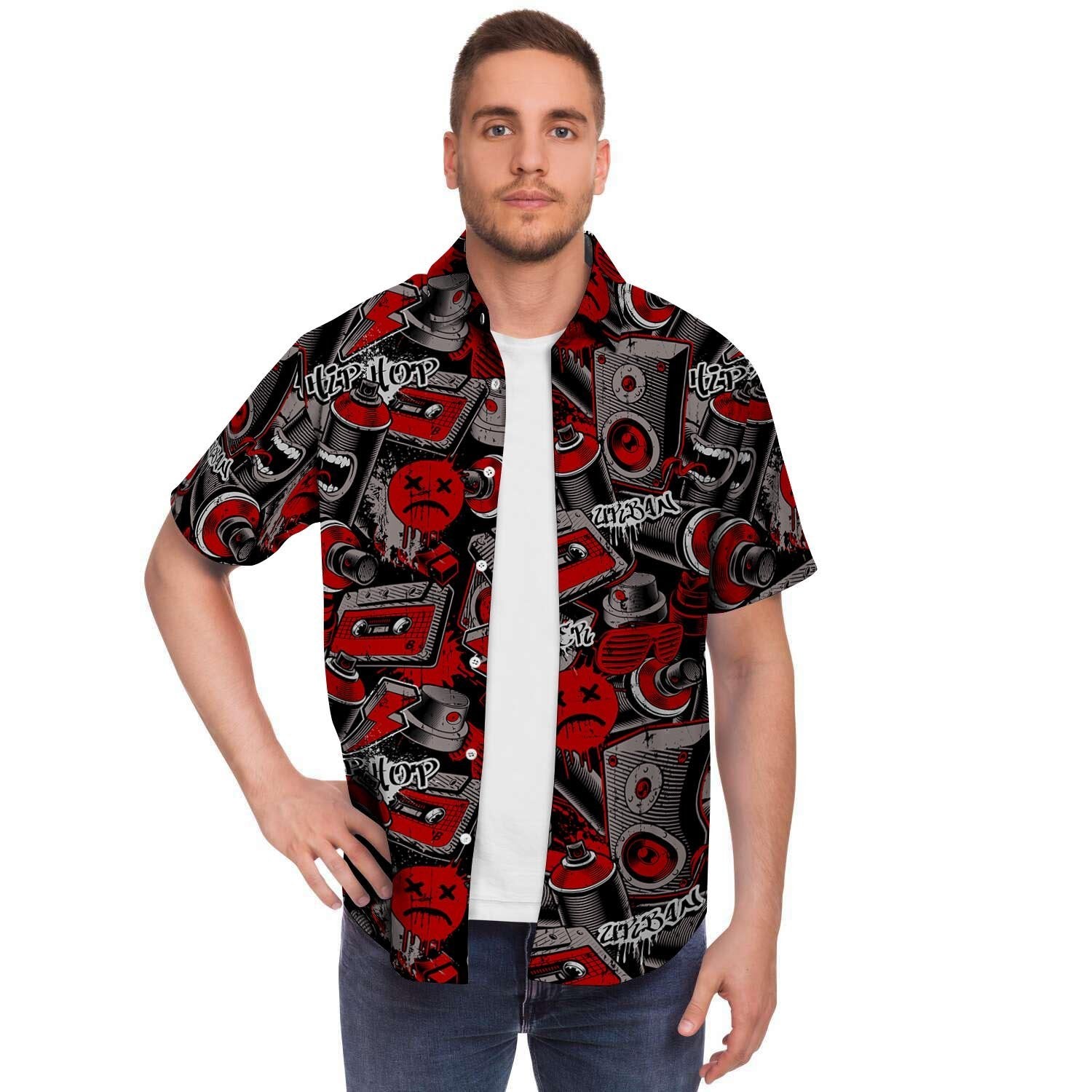 Urban Graffiti HipHop Print Men's Short Sleeve Shirt-grizzshop