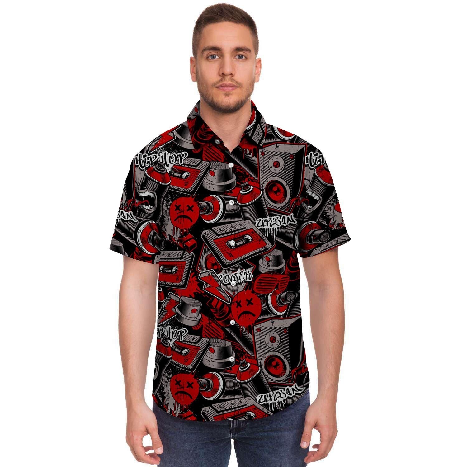 Urban Graffiti HipHop Print Men's Short Sleeve Shirt-grizzshop