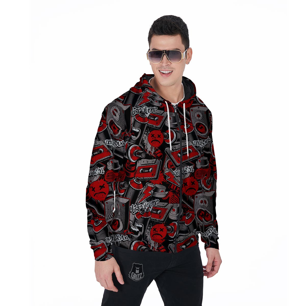 Urban Graffiti HipHop Print Men's Zip Up Hoodie-grizzshop
