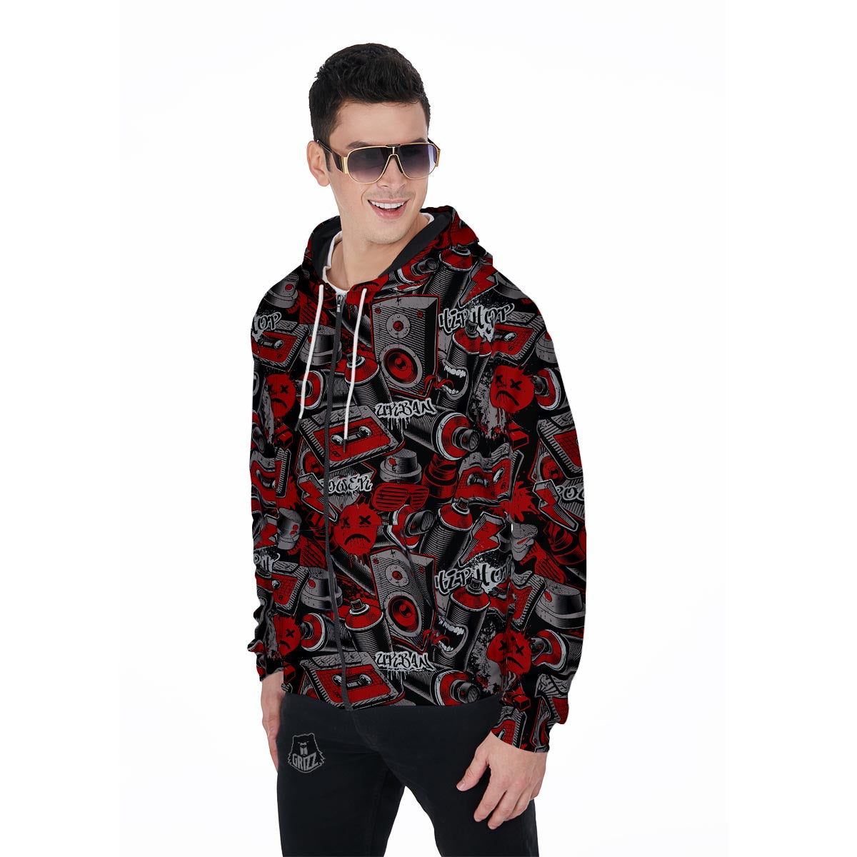 Urban Graffiti HipHop Print Men's Zip Up Hoodie-grizzshop